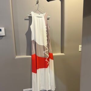 Orange and White Crew Neck Sleeveless Maxi Sundress